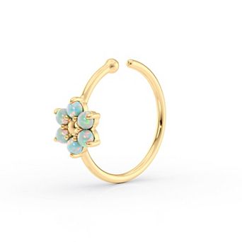 Lila Moon 14k Gold Lab-Created Gemstone Flower Hoop Nose Ring