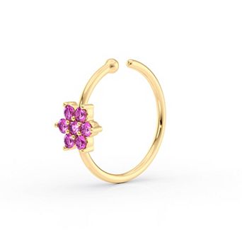 Lila Moon 14k Gold Lab-Created Gemstone Flower Hoop Nose Ring
