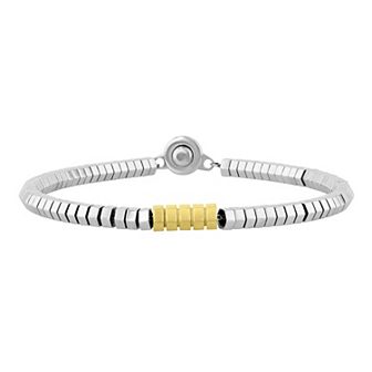 Steel Nation Men's Two Tone Stainless Steel Disk Bead Bracelet