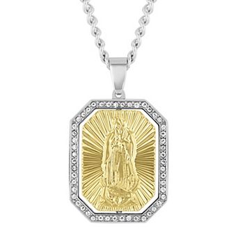 Steel Nation Men's Two Tone Stainless Steel Crystal Cross & Reversible Pendant Necklace