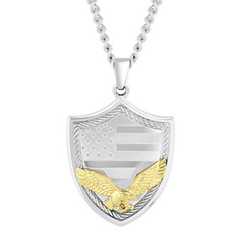 Steel Nation Men's Two-Tone Stainless Steel Eagle Shield Pendant Necklace