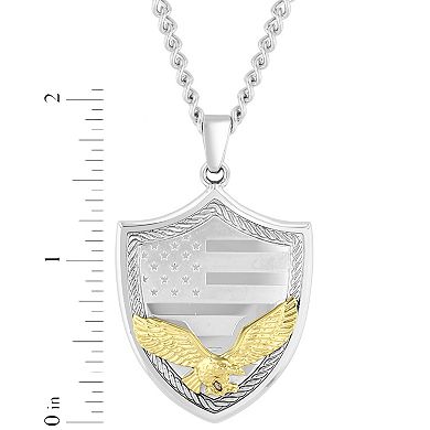 Steel Nation Men's Two-Tone Stainless Steel Eagle Shield Pendant Necklace