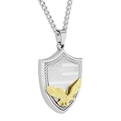 Steel Nation Men's Two-Tone Stainless Steel Eagle Shield Pendant Necklace