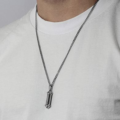 Steel Nation Men's Textured Bar Stainless Steel Pendant Necklace