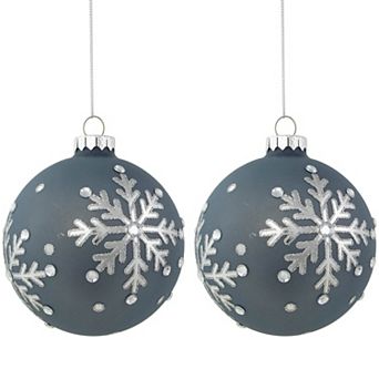 Northlight Set of 2 Glitter Mirrored Snowflakes Christmas Glass Ball Ornaments