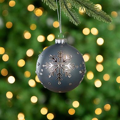 Northlight Set of 2 Glitter Mirrored Snowflakes 4-Inch Christmas Glass Ball Ornaments