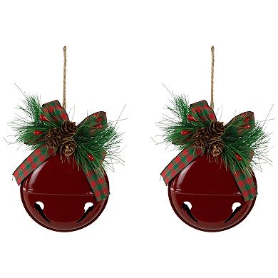 Northlight Set of 2 Jingle Bells with Pinecone Bows Christmas Ornaments