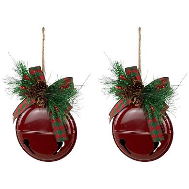 Northlight Set of 2 Jingle Bells with Pinecone Bows Christmas Ornaments