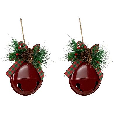Northlight Set of 2 Jingle Bells with Pinecone Bows Christmas Ornaments
