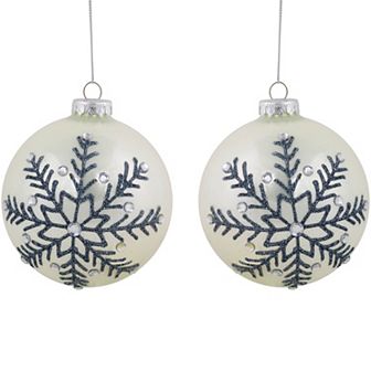 Northlight Set of 2 Glittered Snowflake Glass Ball Christmas Ornaments