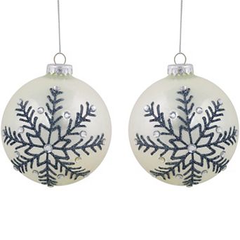 Northlight Set of 2 Glittered Snowflake Glass Ball Christmas Ornaments