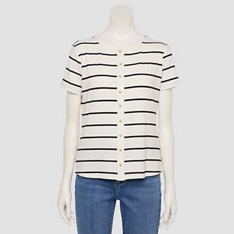 Women's Nine West Adaptive Ribbed Short Sleeve Button-Down Top