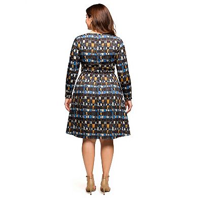 Plus Size 24Seven Comfort Apparel Long Sleeve Empire Waist Dress