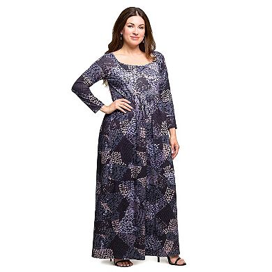 Plus Size 24Seven Comfort Apparel Long Sleeve Empire Waist Maxi Dress