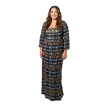 Plus Size 24Seven Comfort Apparel Long Sleeve Empire Waist Maxi Dress