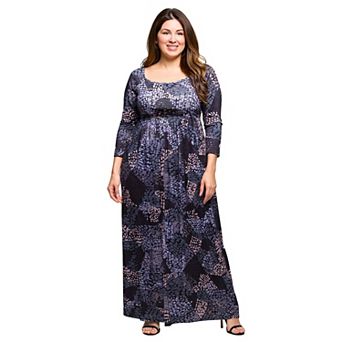 Plus Size 24Seven Comfort Apparel Long Sleeve Empire Waist Maxi Dress
