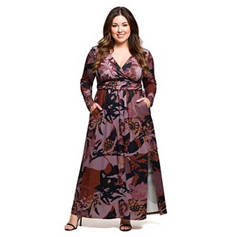 Plus Size 24Seven Comfort Apparel Paisley Print Long Sleeve Wrap Maxi Dress