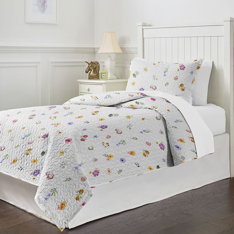Pointehaven 200 Thread Count Cotton Percale Quilt Set, Floral Garden