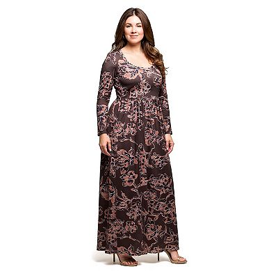 Plus Size 24Seven Comfort Apparel Long Sleeve Floral Maxi Dress