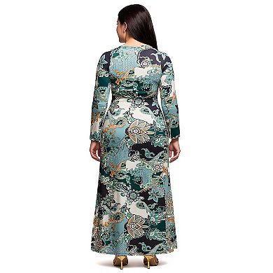 Plus Size 24Seven Comfort Apparel Long Sleeve Side Slit Maxi Dress