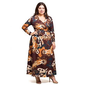 Plus Size 24Seven Comfort Apparel Paisley Empire Waist Maxi Dress
