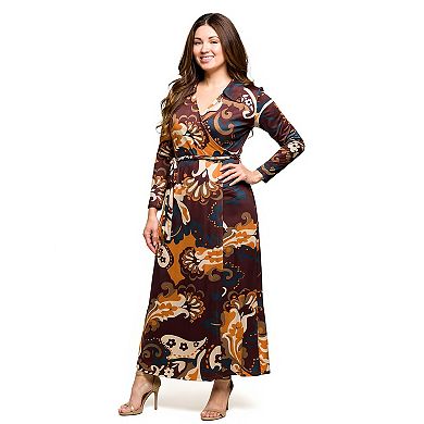 Plus Size 24Seven Comfort Apparel Paisley Empire Waist Maxi Dress