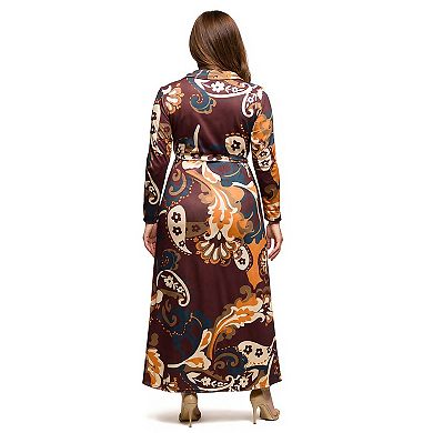 Plus Size 24Seven Comfort Apparel Paisley Empire Waist Maxi Dress