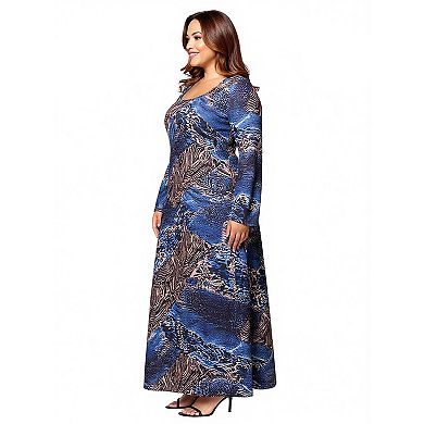 Plus Size 24Seven Comfort Apparel Long Sleeve Scoop Neck Maxi Dress