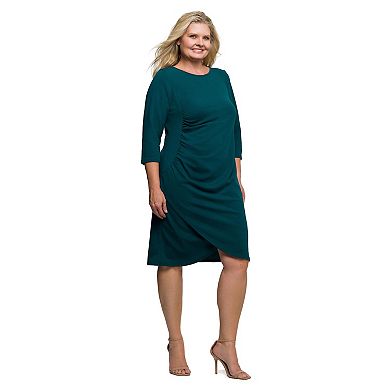 Plus Size 24Seven Comfort Apparel Three-Quarter Sleeve Ruched Tulip Hem Mini Dress