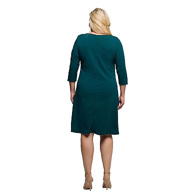 Plus Size 24Seven Comfort Apparel Three-Quarter Sleeve Ruched Tulip Hem Mini Dress