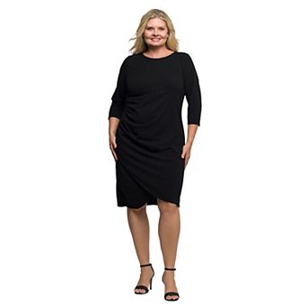 Plus Size 24Seven Comfort Apparel Three-Quarter Sleeve Ruched Tulip Hem Mini Dress