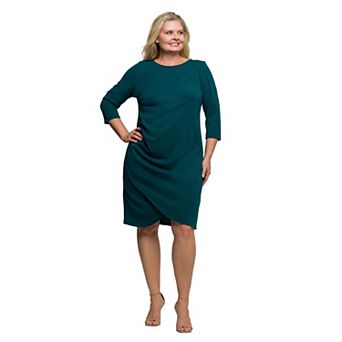 Plus Size 24Seven Comfort Apparel Three-Quarter Sleeve Ruched Tulip Hem Mini Dress
