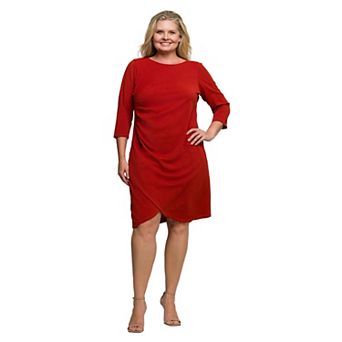 Plus Size 24Seven Comfort Apparel Three-Quarter Sleeve Ruched Tulip Hem Mini Dress