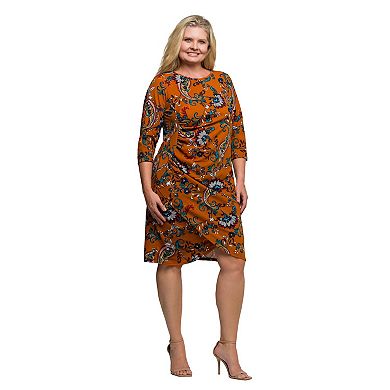 Plus Size 24Seven Comfort Apparel Elbow Sleeve Ruched Tulip Mini Dress