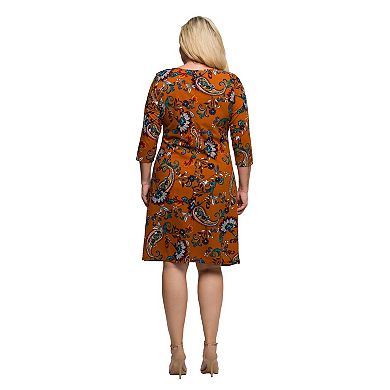 Plus Size 24Seven Comfort Apparel Elbow Sleeve Ruched Tulip Mini Dress