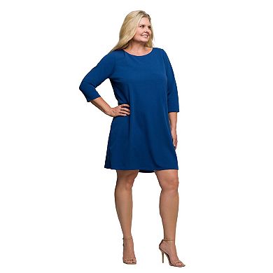 Plus Size 24Seven Comfort Apparel Three-Quarter Sleeve A-Line Knee Length Dress