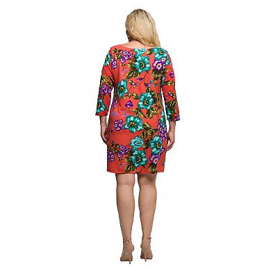 Plus Size 24Seven Comfort Apparel Three-Quarter Sleeve A-Line Knee Length Dress