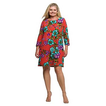 Plus Size 24Seven Comfort Apparel Three-Quarter Sleeve A-Line Knee Length Dress