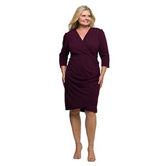 Plus Size 24Seven Comfort Apparel V-Neck Faux Wrap Dress