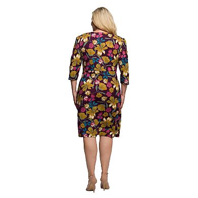 Plus Size 24Seven Comfort Apparel Floral Print Faux Wrap Dress