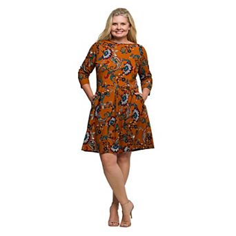 Plus Size 24Seven Comfort Apparel Paisley Print Fit & Flare Knee Length Dress