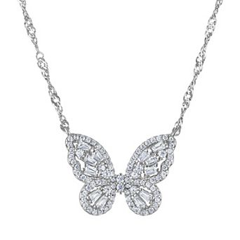 Designs by Gioelli Sterling Silver Cubic Zirconia Butterfly Pendant Necklace