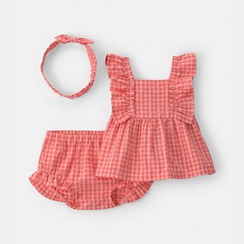 Baby Girl Carter's 3 pc Gingham Top, Shorts & Headband Set