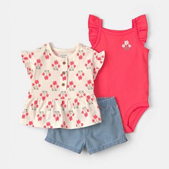 Baby Girl Carter's 3 pc Floral Top, Bodysuit & Shorts Set