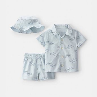 Baby Boy Carter's 3 pc Shark Top, Shorts & Hat Set