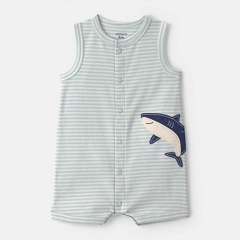 Boy Baby Boy Carter's Striped Shark Romper