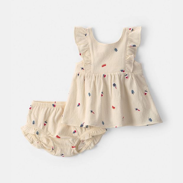 Carter's Baby girl 2-Piece Fourth of July Top & Short Set 12M Ivory