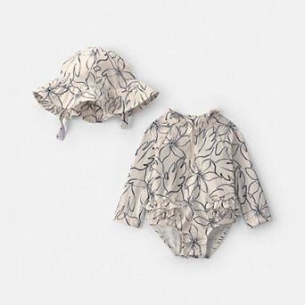 Baby Girl Carter's 2 pc Floral Rashguard Swimsuit & Hat Set