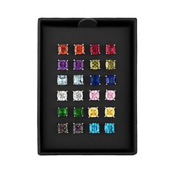 Ivy Sharpe Silver Plated 12-Pair Birthstone Cubic Zirconia Stud Earring Set