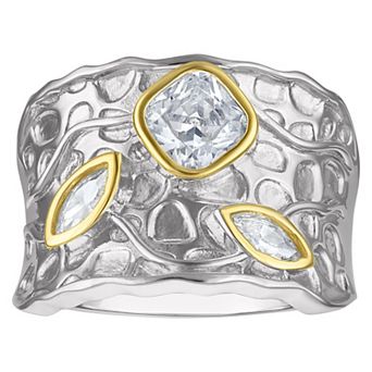 Designs by Gioelli Sterling Silver Two Tone Cubic Zirconia Artisan Ring